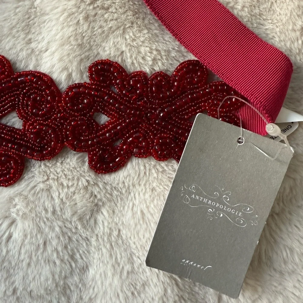NWT Anthropologie Beaded Tie Belt Wine Red